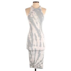 Zara Tie Dye Ribbed Cotton Below the Knee Length Blue and White Dress